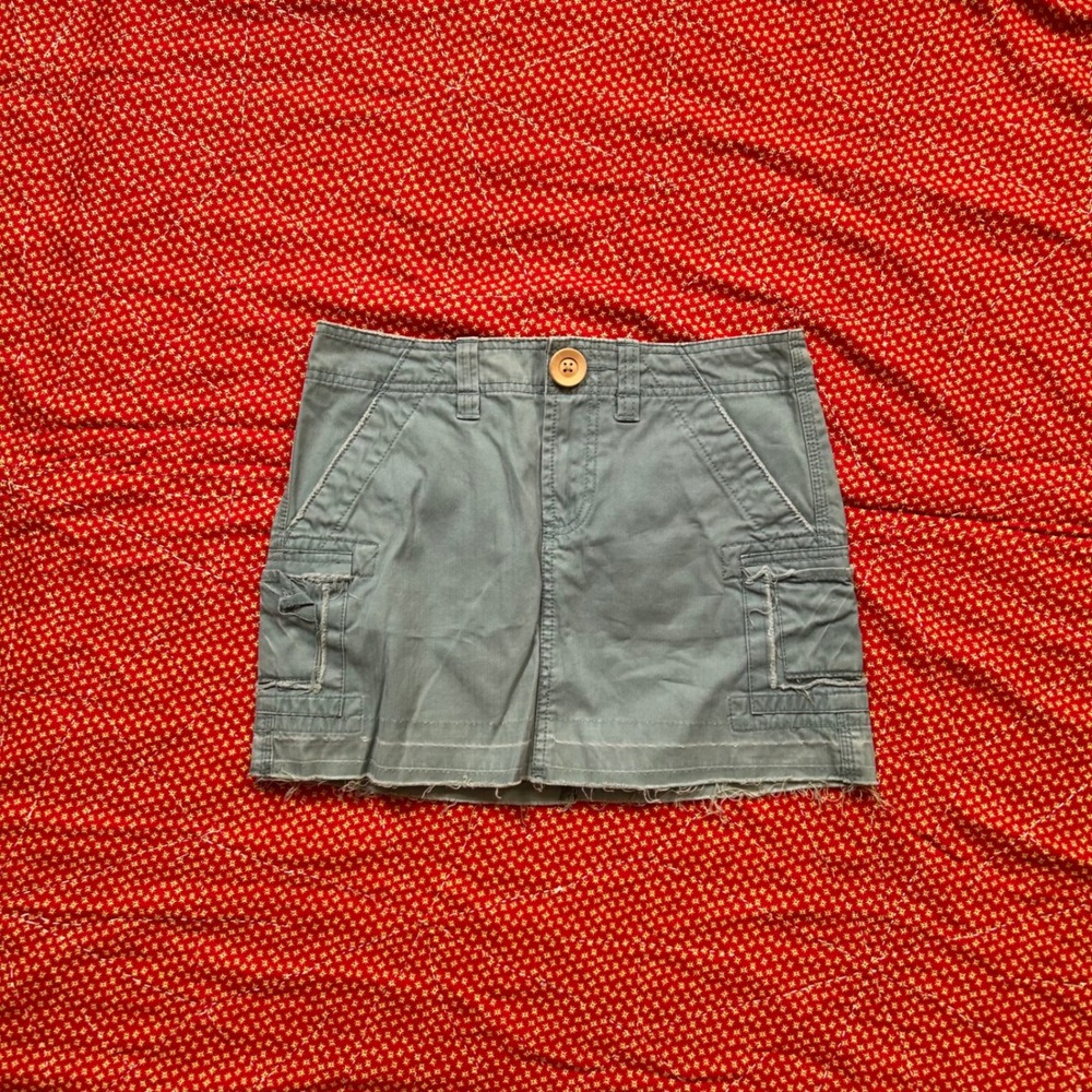 Old Navy Women Sage Green Cargo Mini Skirt Raw Hem Y2K Utility Size 0